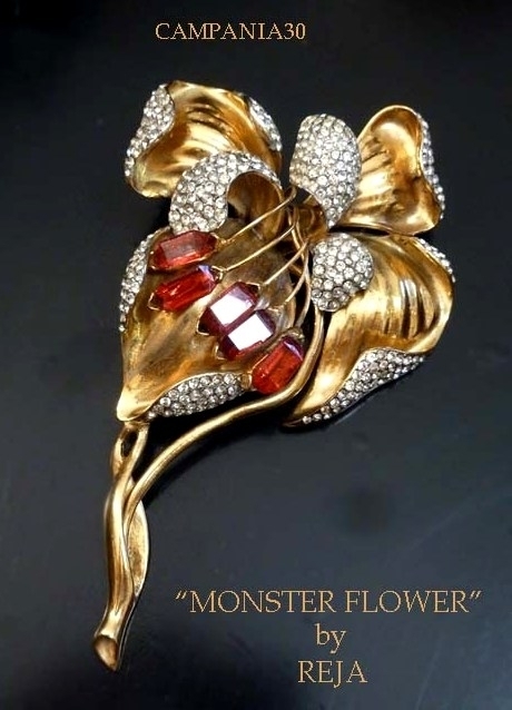 SB1685 - RARISSIMA E GRANDE SPILLA REJA "MONSTER FLOWERS" ANNI '40 - LE COLLEZIONI  DI CAMPANIA30